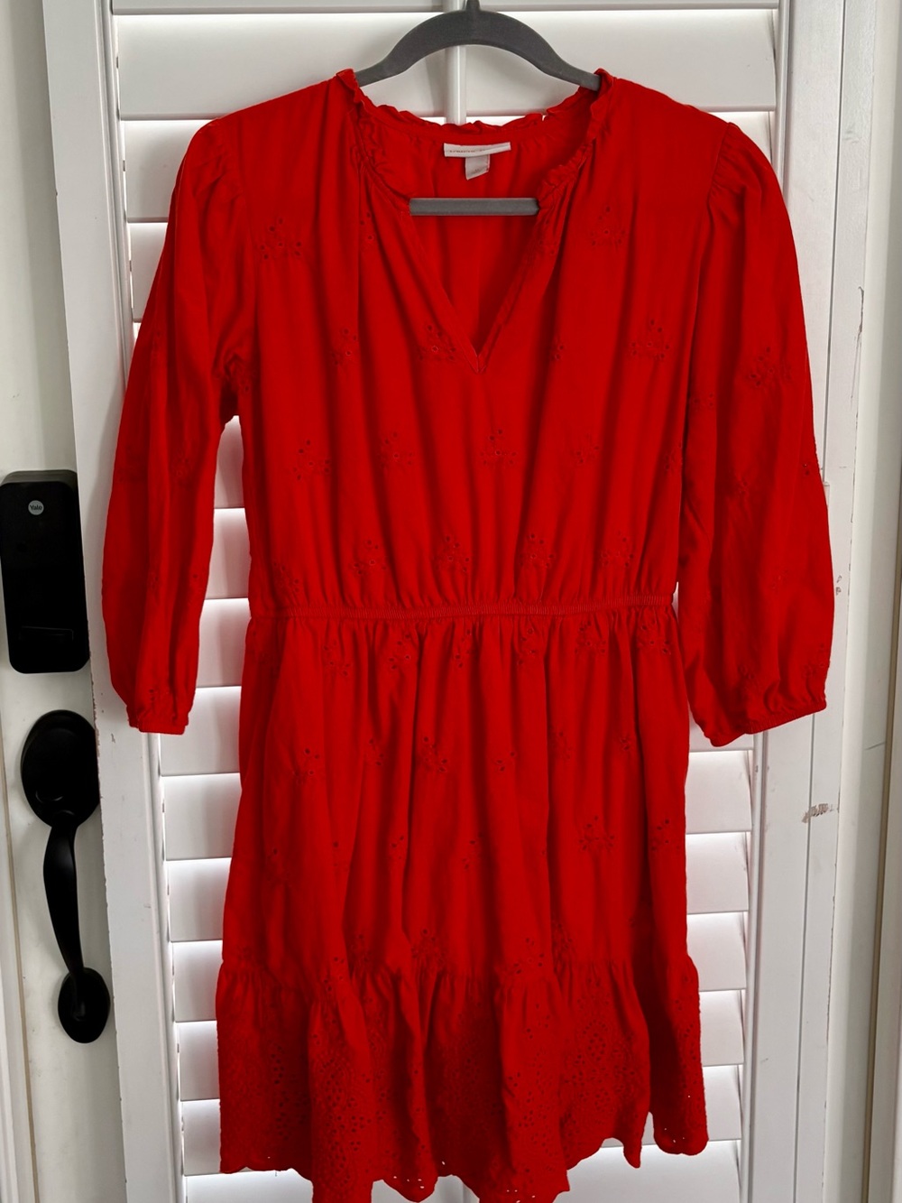 Orange Eyelet V-Neck Tiered Dress